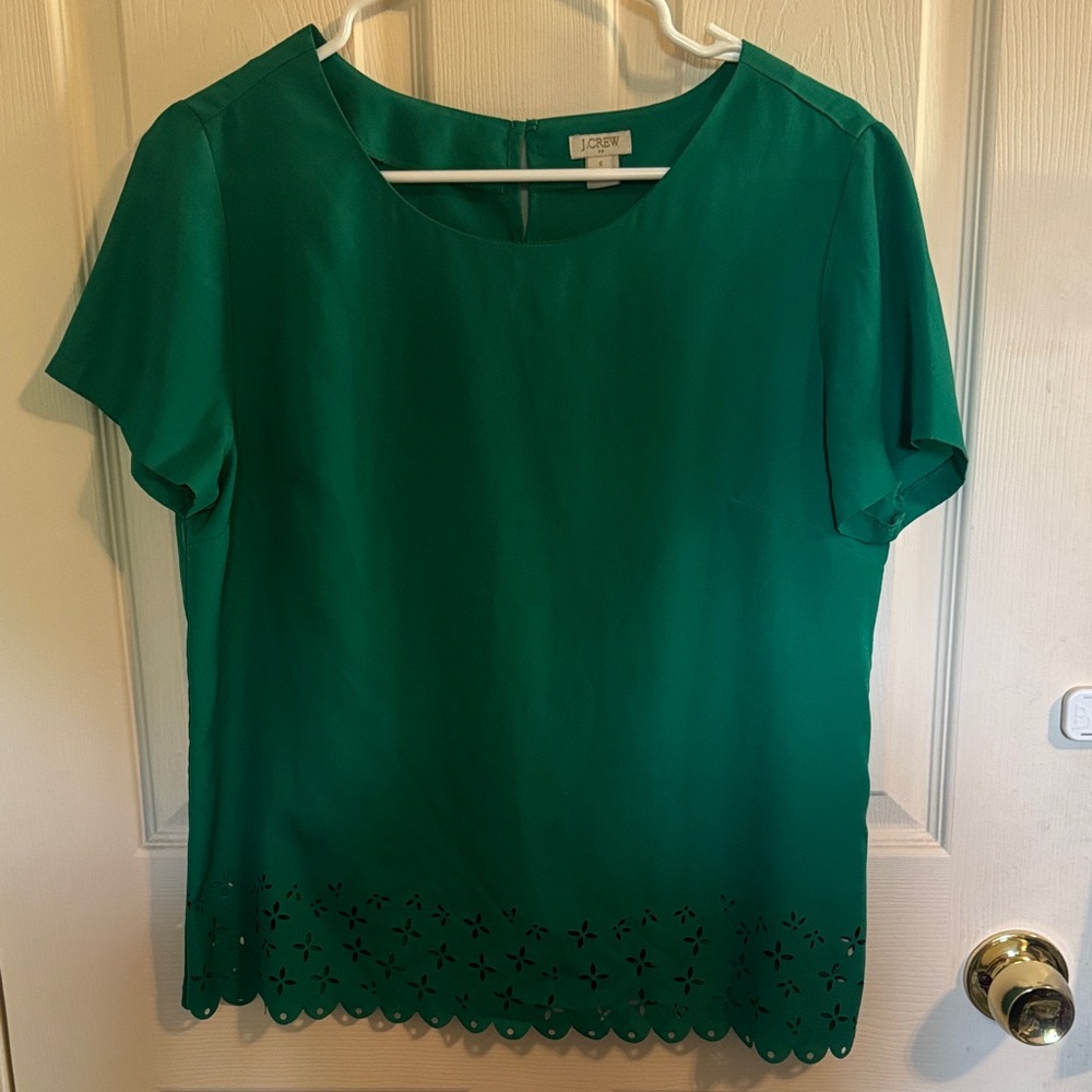 J. Crew Emerald Blouse with Scalloped Hem